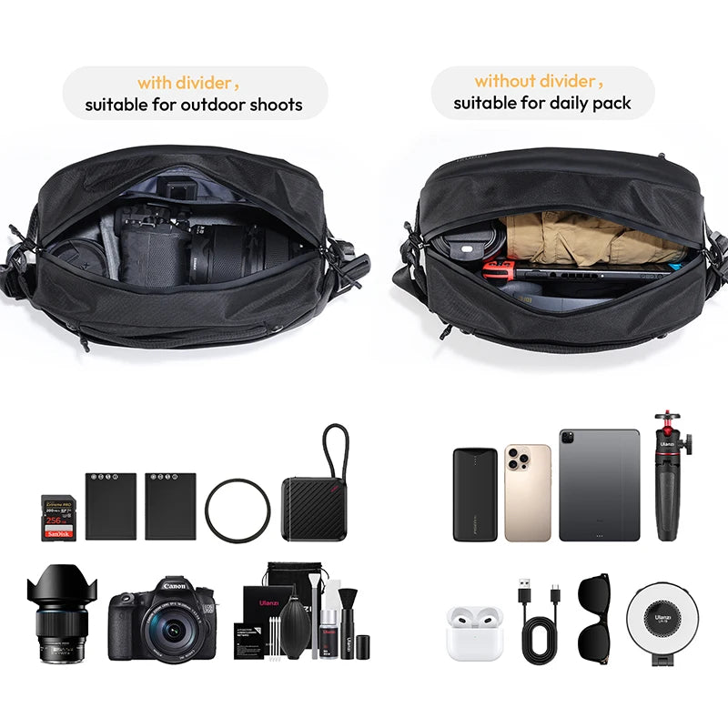 Ulanzi PB038 Travel Sling Bag V2 Storage Bag 10L for Mirrorless Camera Smartphone Fill Light for Outdoor Travel Photography