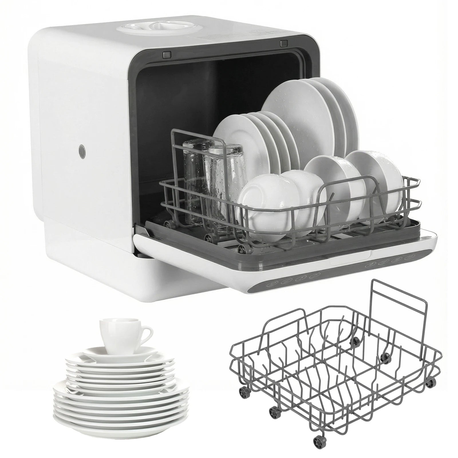 Countertop Dishwasher No Hookup Needed Mini Dishwasher 360° Dual Spray High-Temp& Air-Dry Function for Apartments& RVs
