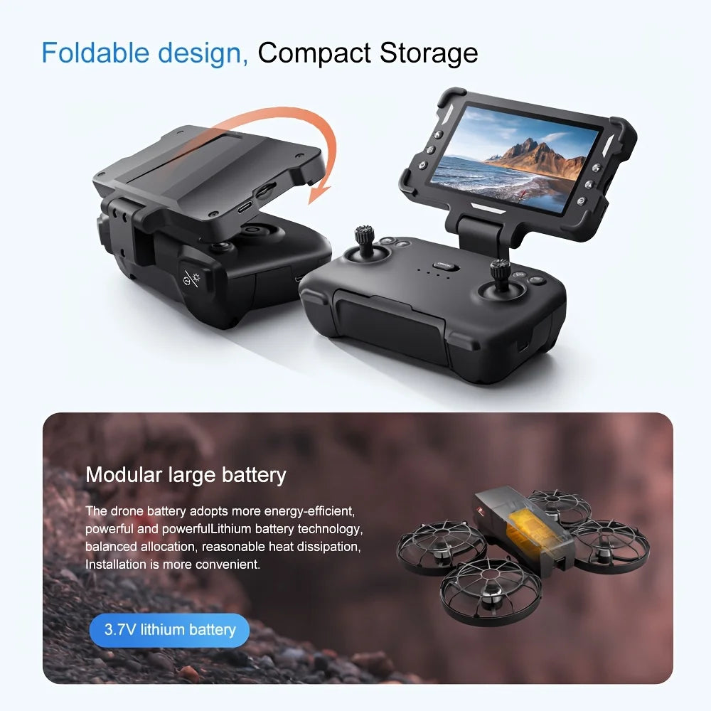 M8 Foldable RC Drone 4K Camera,4.3 In Screen Remote Real-Time FPV Transmission, Brushless Motor Quadcopter, Dual ESC Cameras, Optical Flow Hover, Anti-Collision Portable Drone for Beginners Adults & Enthusiasts, Easy Operatio