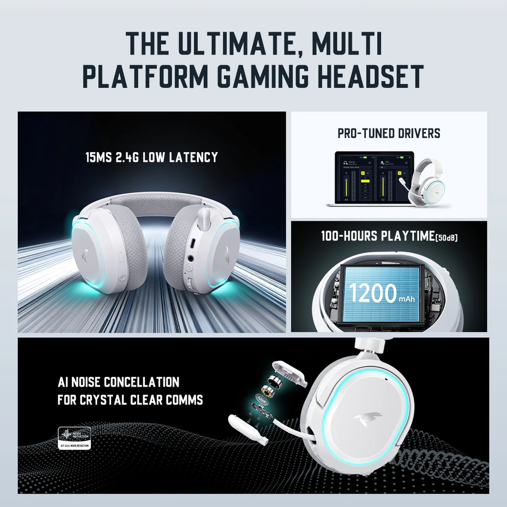 Picun G2 Pro 2.4G Wired Gaming Headset With Mic 40mm Headphones Bluetooth 6.0 40mm Driver 7.1 Surround Over Ear For PC PS4 PS5