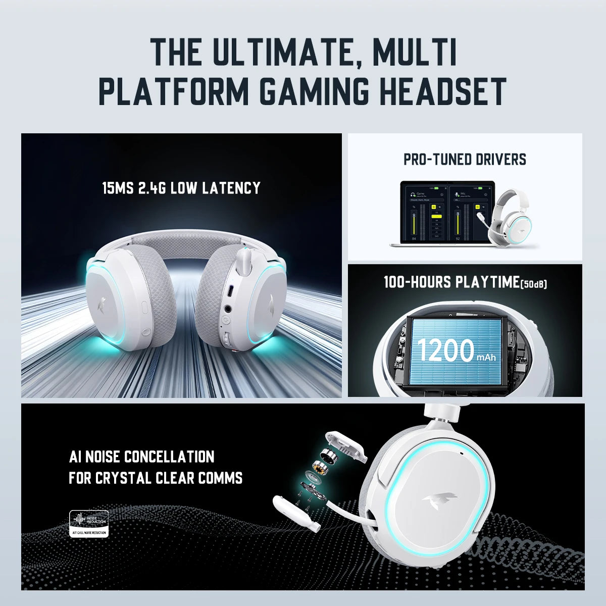 Picun G2 Pro 2.4G Wired Gaming Headset With Mic 40mm Headphones Bluetooth 6.0 40mm Driver 7.1 Surround Over Ear For PC PS4 PS5