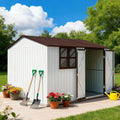 10x8 Outdoor Metal Storage Shed with Sloping Roof, Lockable Door & Windows, Weatherproof for Garden & Patio Use, White