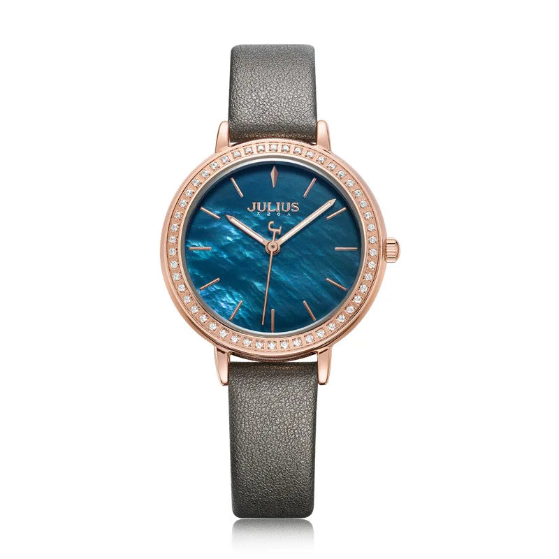 Mother-of-pearl Julius Lady Women's Watch Japan Movt Elegant Fashion Hours Clock Real Leather Bracelet Girl's Birthday Gift Box