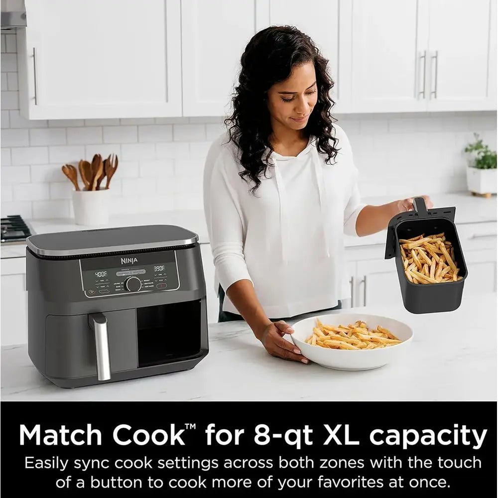 8 Quart DualZone Air Fryer with 2 Independent Baskets, Versatile Cooking Modes for Roasting, Broiling, Dehydrating, and More - B
