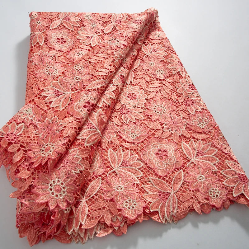 Latest Nigerian Water Soluble Lace Sequins Fabric 2025 High Quality Elegant African Cord Guipure Lace Fabric for Wedding Dress A