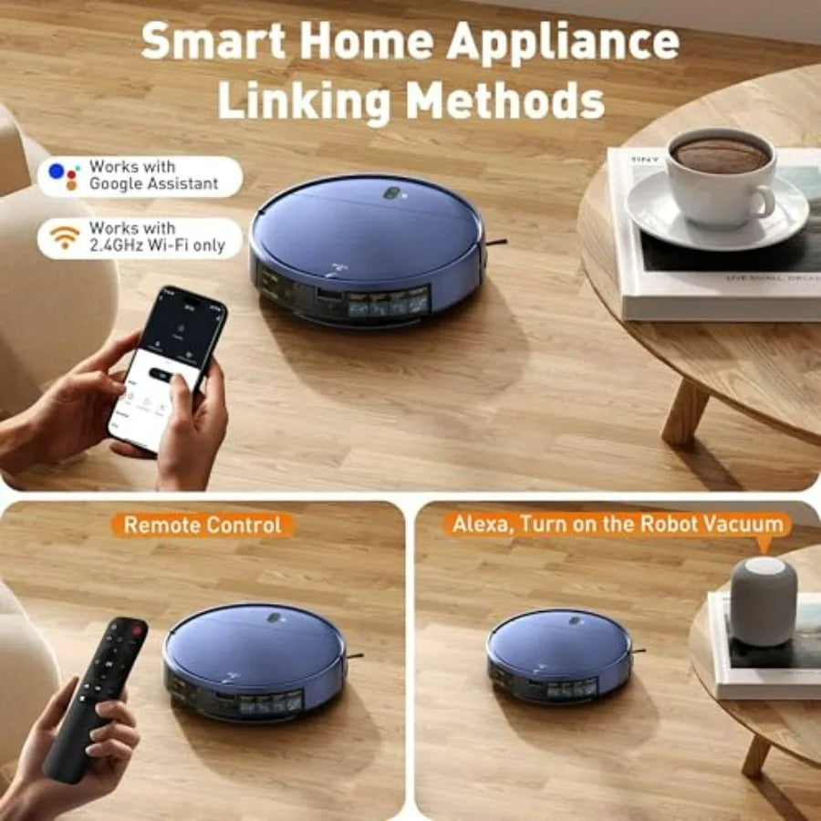 Vacuum Cleaner Robot X44 for hard floors and carpets, ABS plastic body, matte black finish, ultra-slim 7.8cm design with 2600Pa