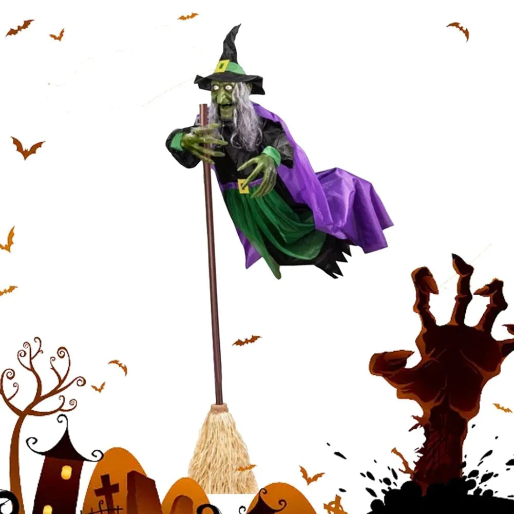 Halloween Flying Witch Decor Hovering Flying Witch Decorations with Scary Sound Halloween Props Horror Themed Scary Props