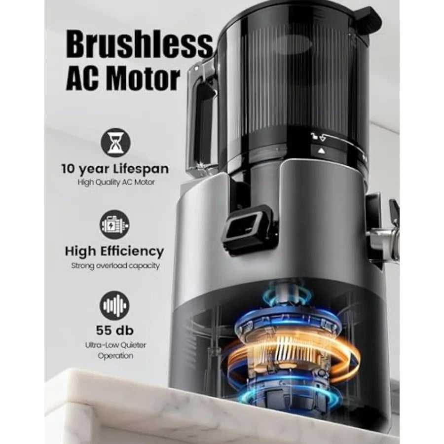 Cold Press Juicer for Home Use, Stainless Steel BPA-Free Plastic, Black, 6 Wide Chute, 90oz Capacity, High Juice Yield, Quiet O