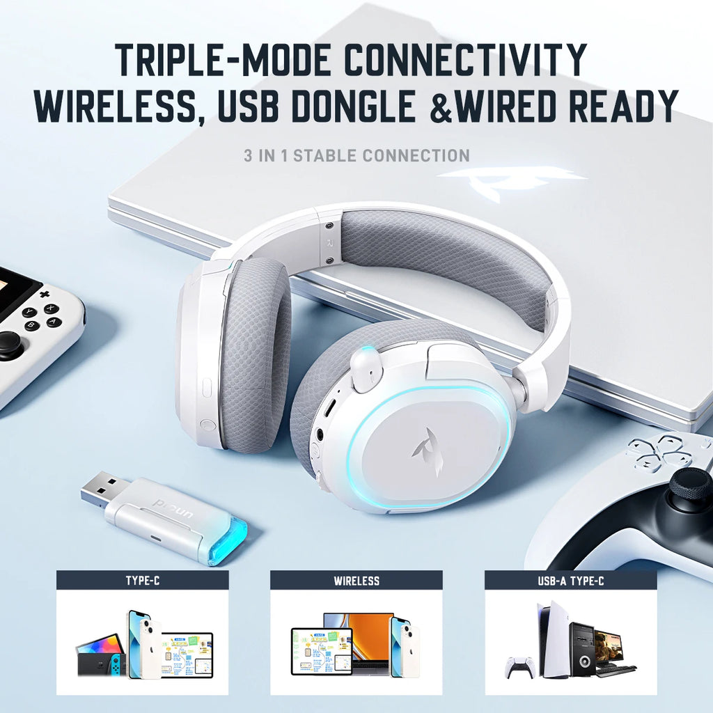 Picun G2 Pro 2.4G Wired Gaming Headset With Mic 40mm Headphones Bluetooth 6.0 40mm Driver 7.1 Surround Over Ear For PC PS4 PS5