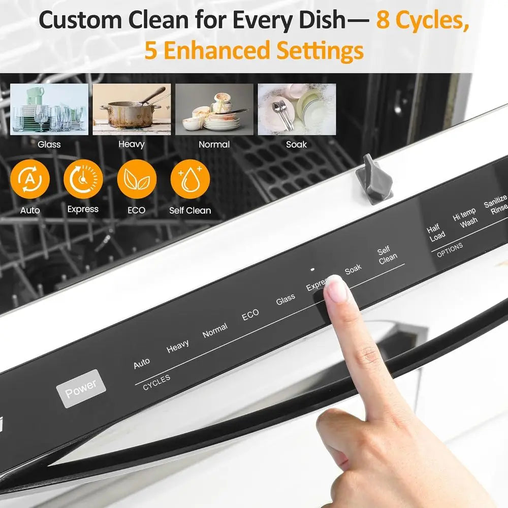 24" Built-in Dishwasher, Dishwasher Machine Stainless Steel with Adjustable Racks, 14–16 Place Settings Large Capacity Dish Wash