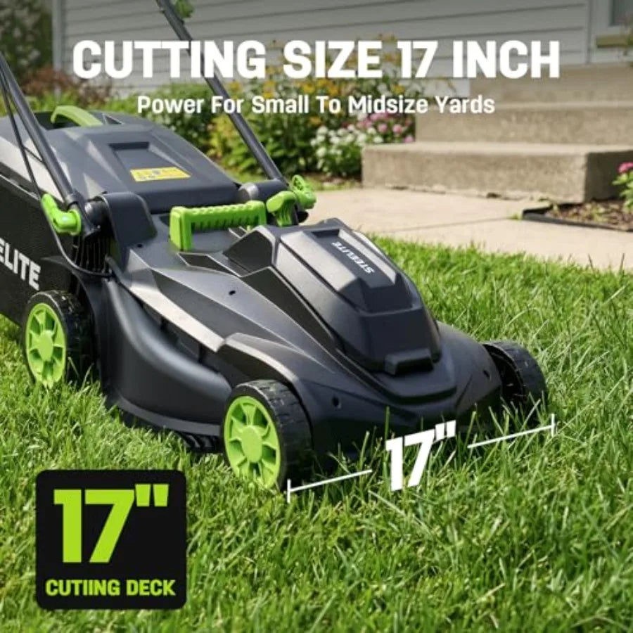 Lawn mower combo for residential use, brushless electric motor, black and gray, 40V dual-battery power with extended runtime an