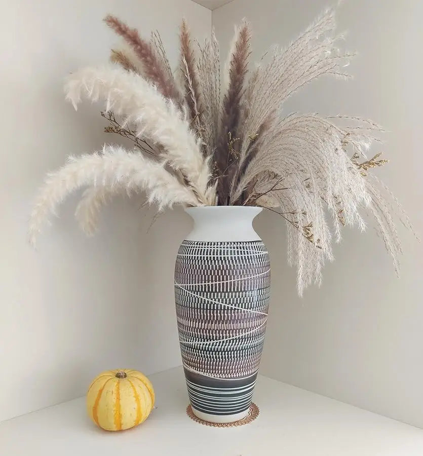 Ceramic Rustic Farmhouse Vase, 12.6" Large Vintage Flower vase for Home Decor, Tall Boho Textured Vases for Living Room, Table,