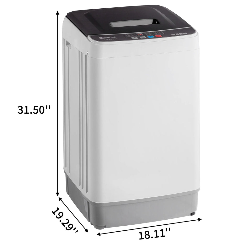 Full-Automatic Washing Machine Top Load Portable Compact Laundry Washer Spin with Drain Pump,10 programs 8 Water Level Selections with LED Display 17.8 Lbs Capacity, black