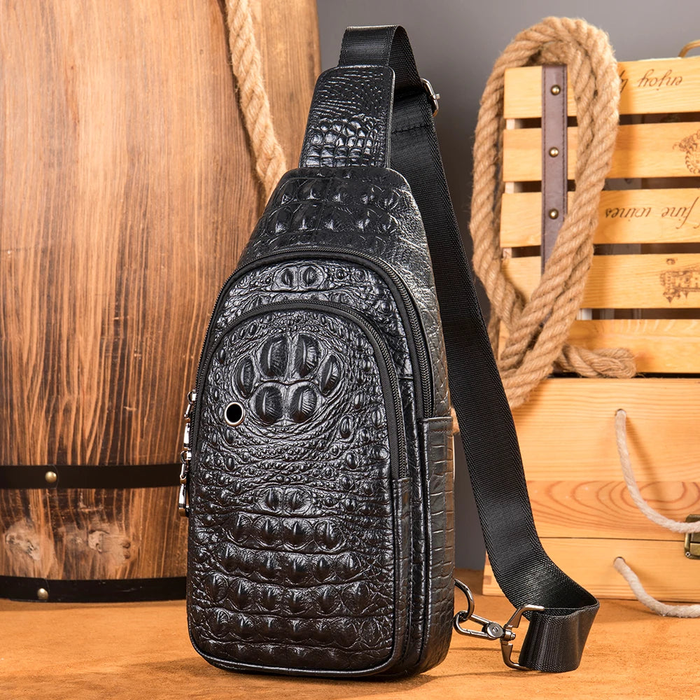 WESTAL Genuine Leather Sling Bag Anti-Thief Crossbody Personal Pocket Bag Chest Shoulder Bag for Travel Hiking Croco Design Bags