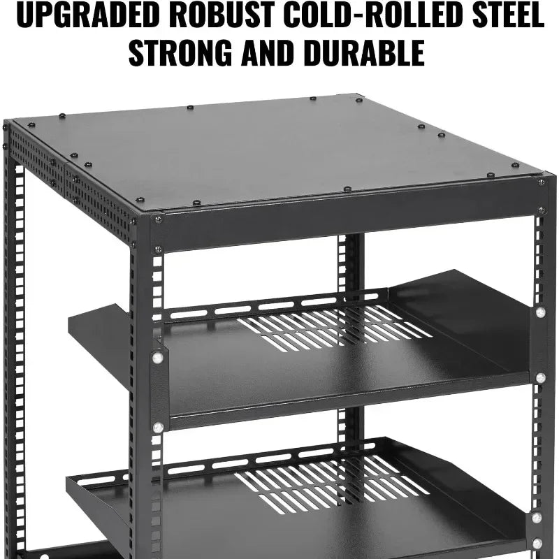 12U Open Frame Server Rack,23''-40'' Adjustable Depth, Free Standing or Wall Mount Network Server Rack, 4 Post AV Rack with NEW