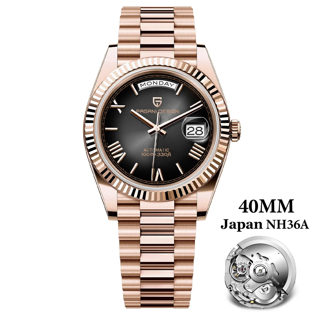 PAGANI DESIGN DD40 Luxury Rose Gold Automatic Watch Men Japan NH36A Mechanical Wristwatch Men Stainless steel Waterproof Watches