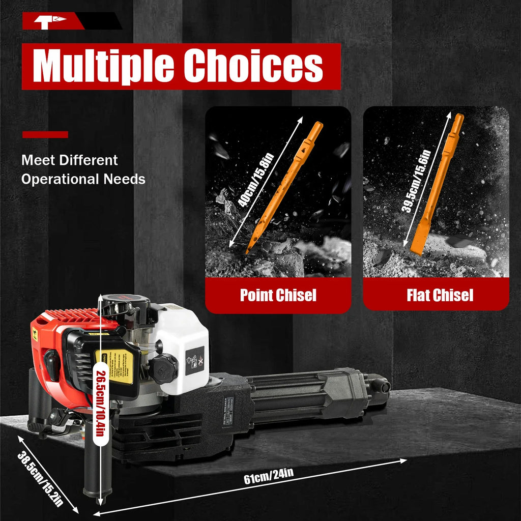 Demolition Jack Hammer 2-Stroke 52CC Gas Powered Concrete Breaker, Gasoline 1500 BPM Heavy Duty Powered for Ground Slotting Rock