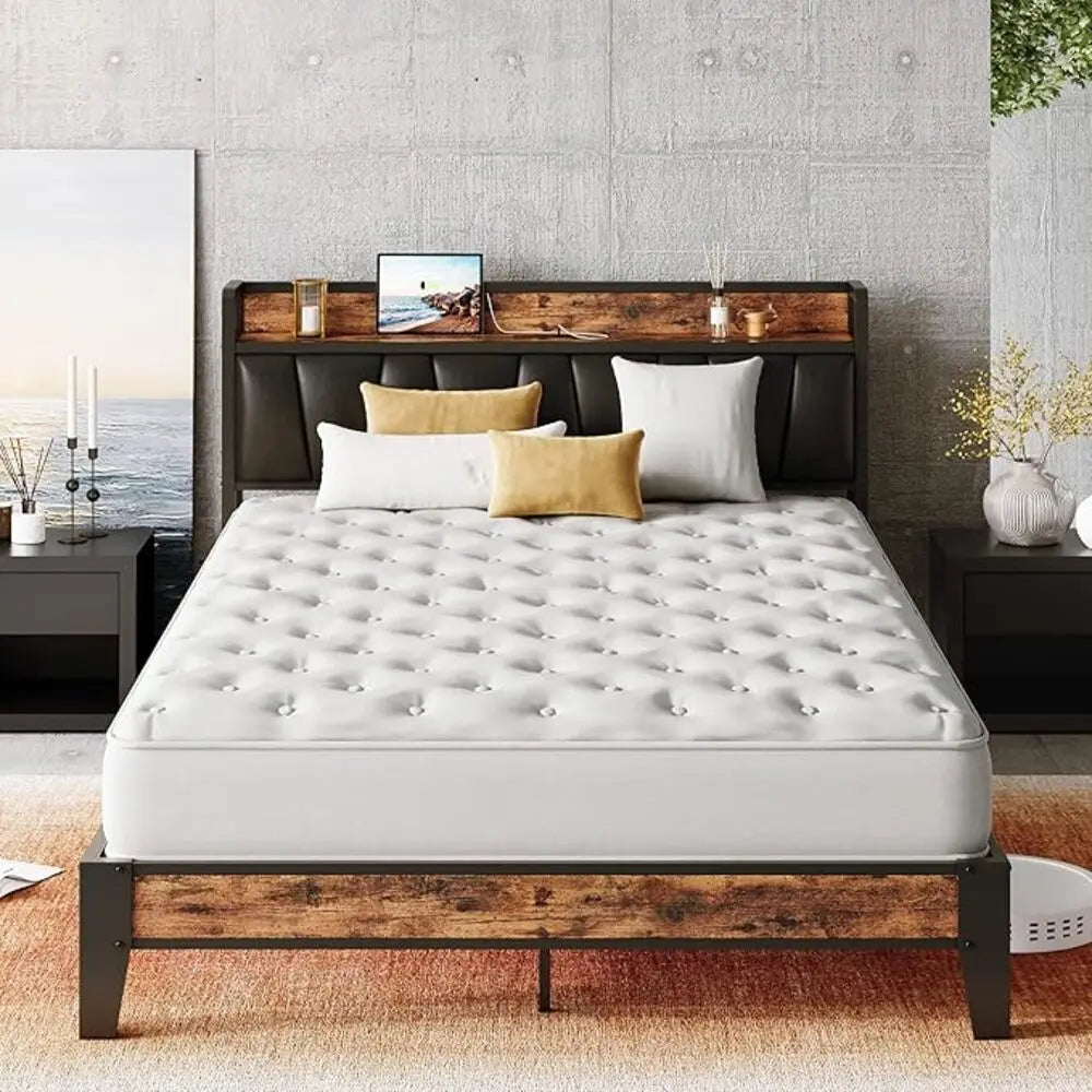 LIKIMIO Twin/Full/Full XL/Queen/Twin XL/California King Bed Frame, Storage Headboard with Charging Station, Easy Assembly