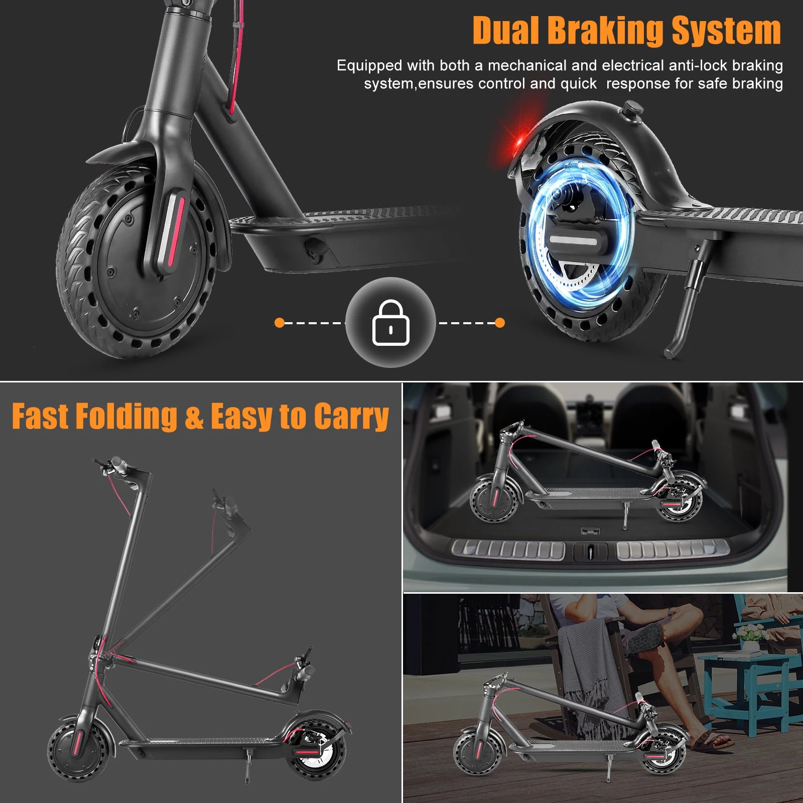 Folding Electric Scooter 36V 8.5inch Anti-skid Solid Tires Long Range 15-20MPH Speed Foldable Commuting E-Scooter for Adults