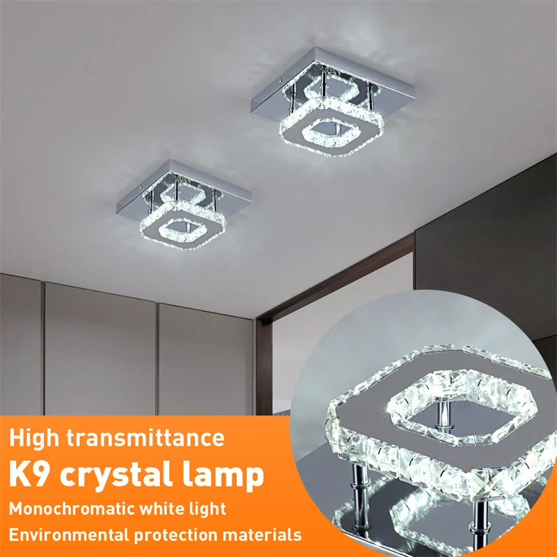 Modern Square K9 Crystal Ceiling Lamp Plafon Stainless Steel Luminaire For Hallway Aisle Home Decor Led Fixture Lustres Lighting