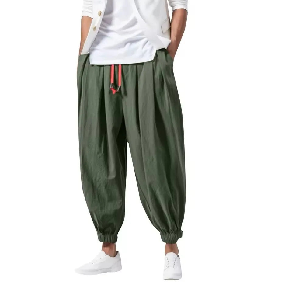 New Oversize Men Loose Harem Pants Autumn Chinese Linen Overweight Sweatpants High Quality Casual Brand Trousers Male