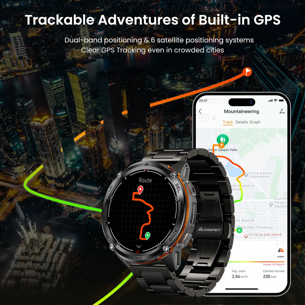 KOSPET TANK T3 Ultra 2 GPS Rugged Smart Watch For Men 5ATM IP69K Waterproof Military Grade Stainless Steel 24/7 Health Monitor
