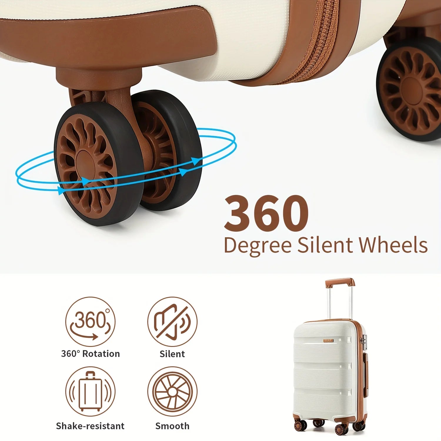 Kono 3-Piece Lightweight Hard Shell Suitcase Set with Travel & Toiletry Bags, Cabin Carry-On Trolley Luggage