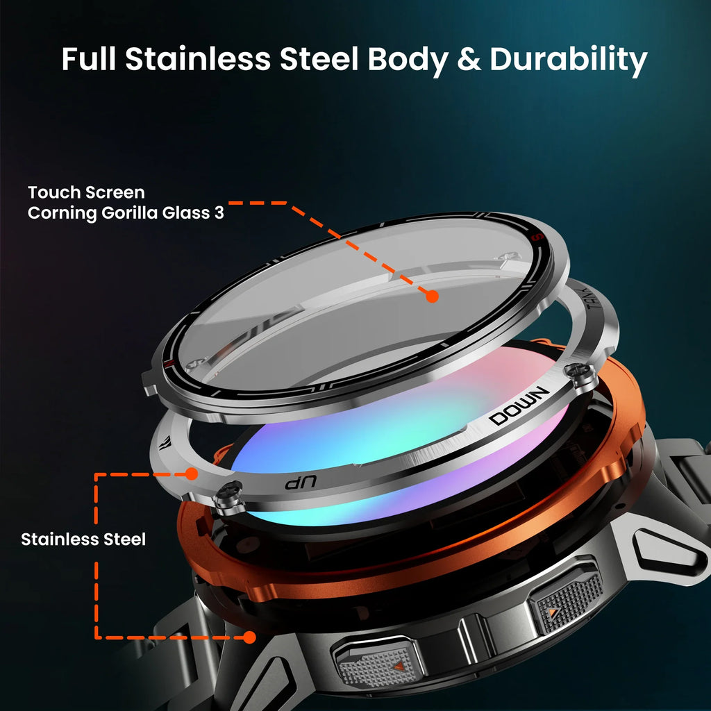 KOSPET TANK T3 Ultra 2 GPS Rugged Smart Watch For Men 5ATM IP69K Waterproof Military Grade Stainless Steel 24/7 Health Monitor