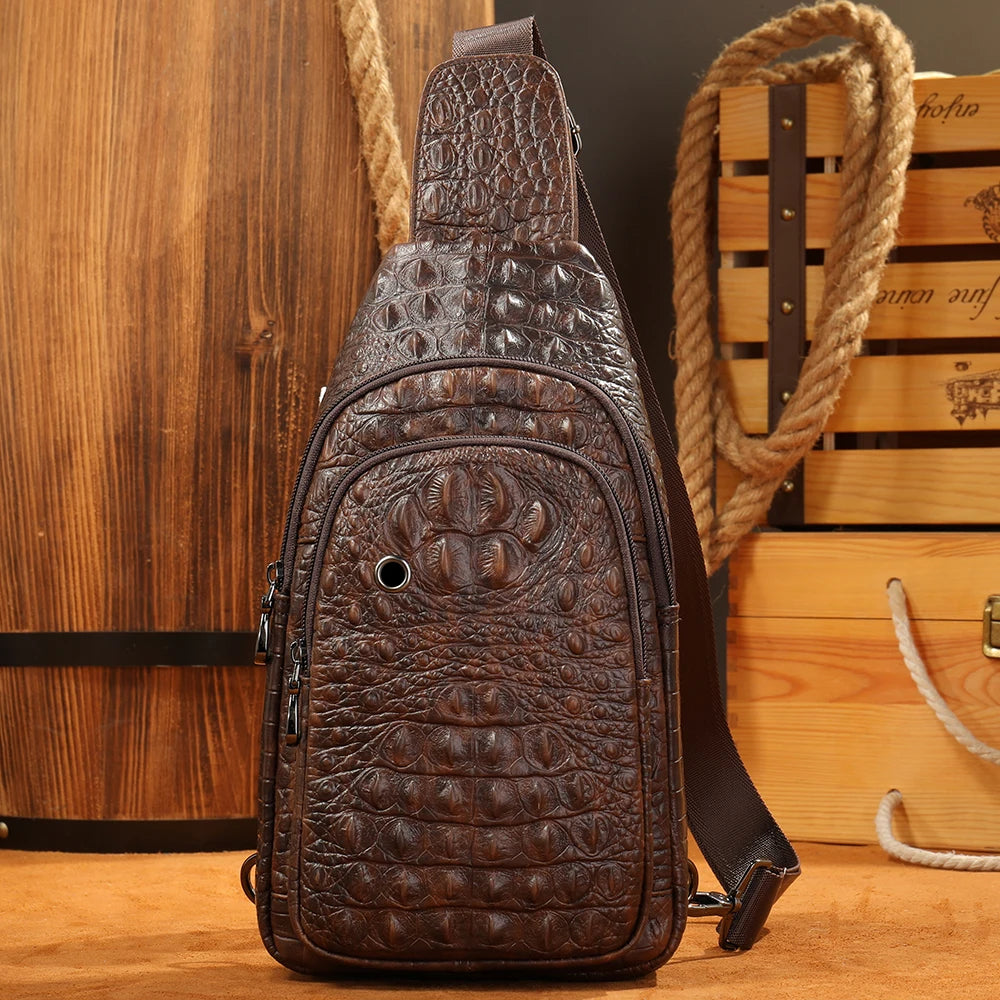 WESTAL Genuine Leather Sling Bag Anti-Thief Crossbody Personal Pocket Bag Chest Shoulder Bag for Travel Hiking Croco Design Bags