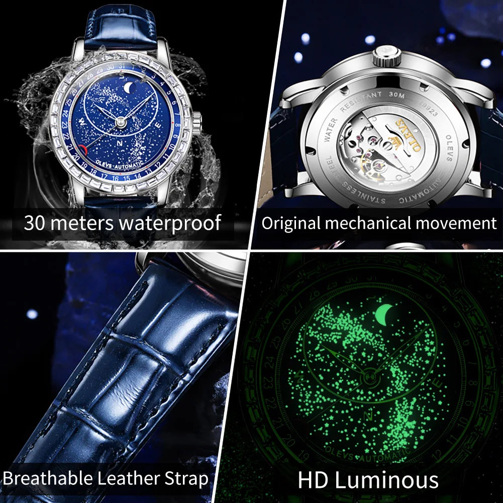 OLEVS 9923 Men Automatic Watch Luxury Fashion Mechanical Watch For Men Top Brand Waterproof Original Male Hand Clock Luminous