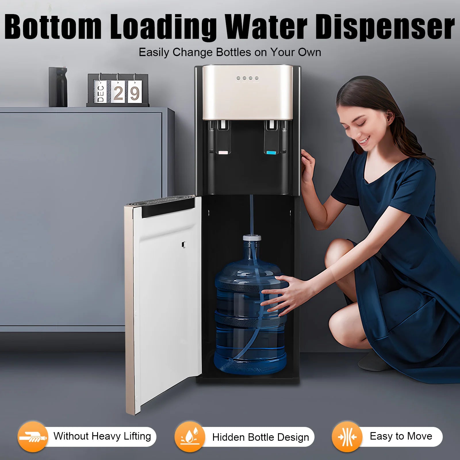 620W Bottom Loading Water Dispenser with Hot and Cold Water, Floor Standing Water Cooler with Heating and Cooling Functions for Home Office Living Room
