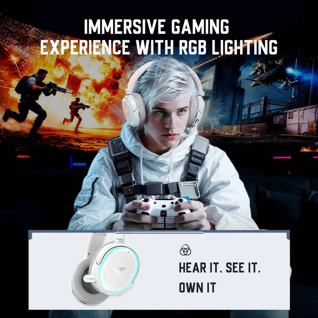 Picun G2 Pro 2.4G Wired Gaming Headset With Mic 40mm Headphones Bluetooth 6.0 40mm Driver 7.1 Surround Over Ear For PC PS4 PS5