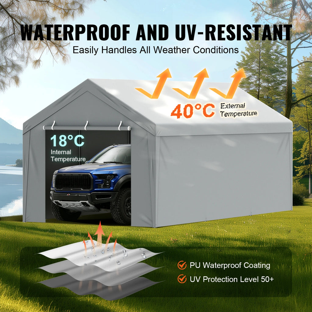 SucceBuy Carport Replacement Canopy Cover Garage Top Tent Shelter Tarp Heavy-Duty Waterproof & UV Protected （Frame Not Include）