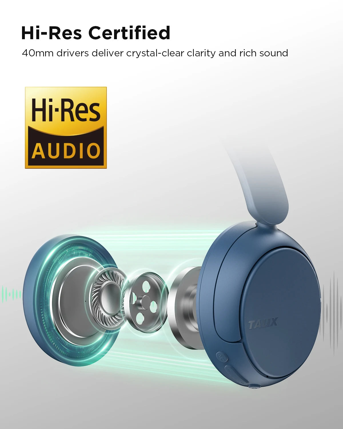 TALIX H30 Wireless Over-Ear Bluetooth Headphones BT6.0 Hybrid Active Noise Cancelling Headphones 110H Playtime Hi-Res Audio