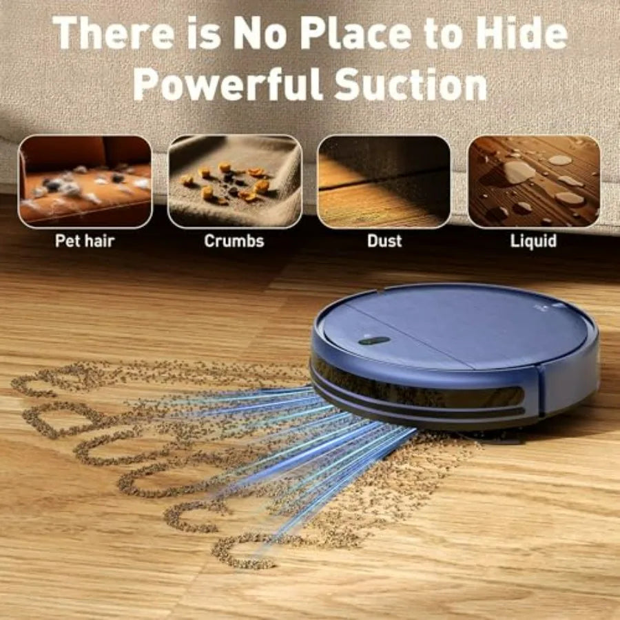 Vacuum Cleaner Robot X44 for hard floors and carpets, ABS plastic body, matte black finish, ultra-slim 7.8cm design with 2600Pa