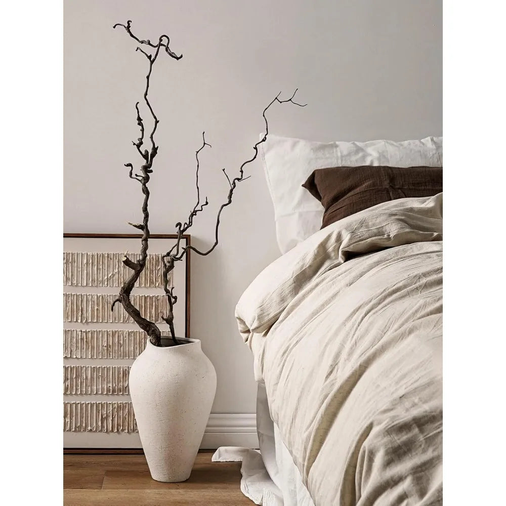 Ceramic Vase - Large 13.6 Inch Tall Floor Vase for Centerpieces, Farmhouse Rustic Minimalist Home Decor for Living Room, E