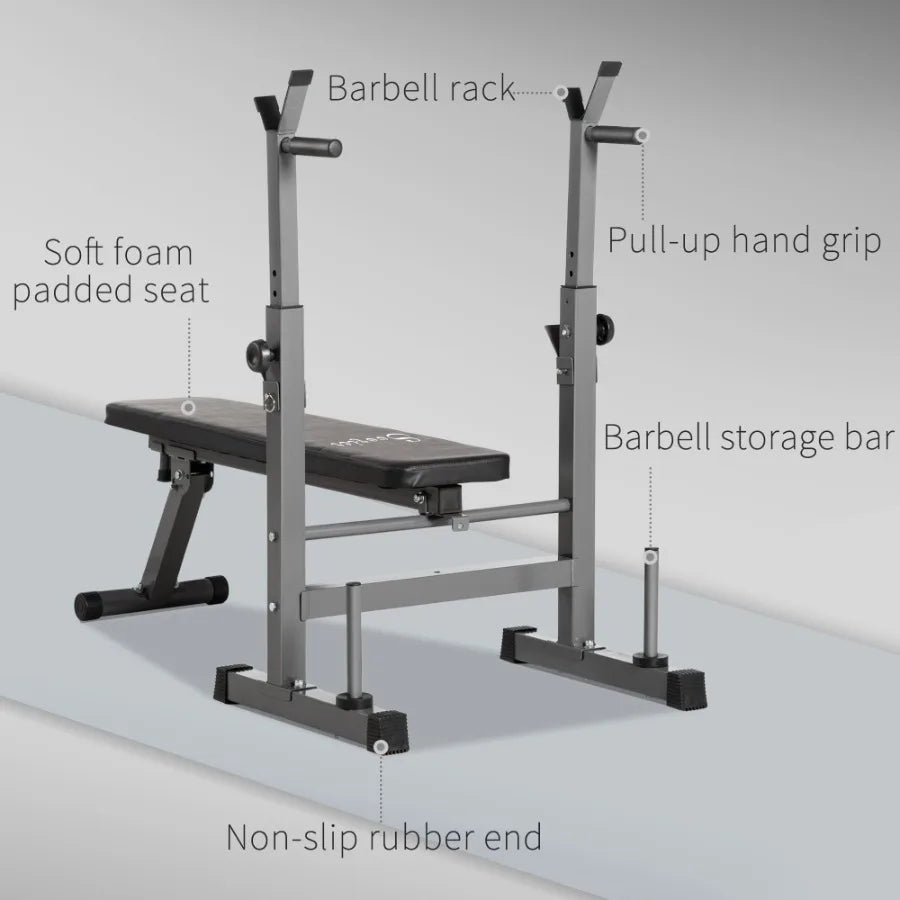 Adjustable Weight Bench Foldable Bench Press with Barbell Rack and Dip Station for Home Gym Strength Training Multiuse Workout