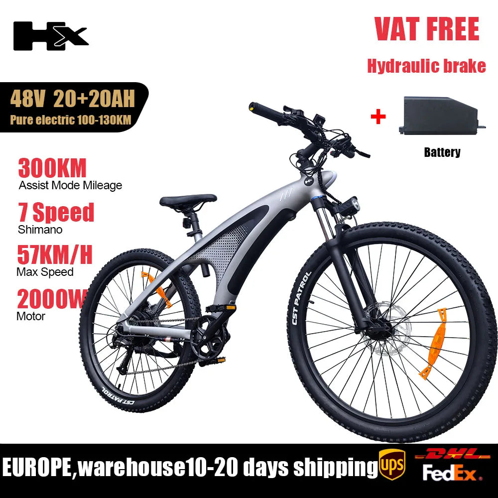 HX Q5 2000W Ebike Adult Electric Mountain Bicycle 27.5 inch Electric Bike 57km/h Removable battery Moped E Bikes Road Bike