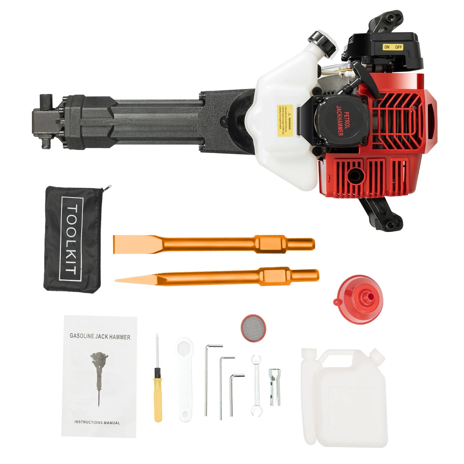 Demolition Jack Hammer 2-Stroke 52CC Gas Powered Concrete Breaker, Gasoline 1500 BPM Heavy Duty Powered for Ground Slotting Rock