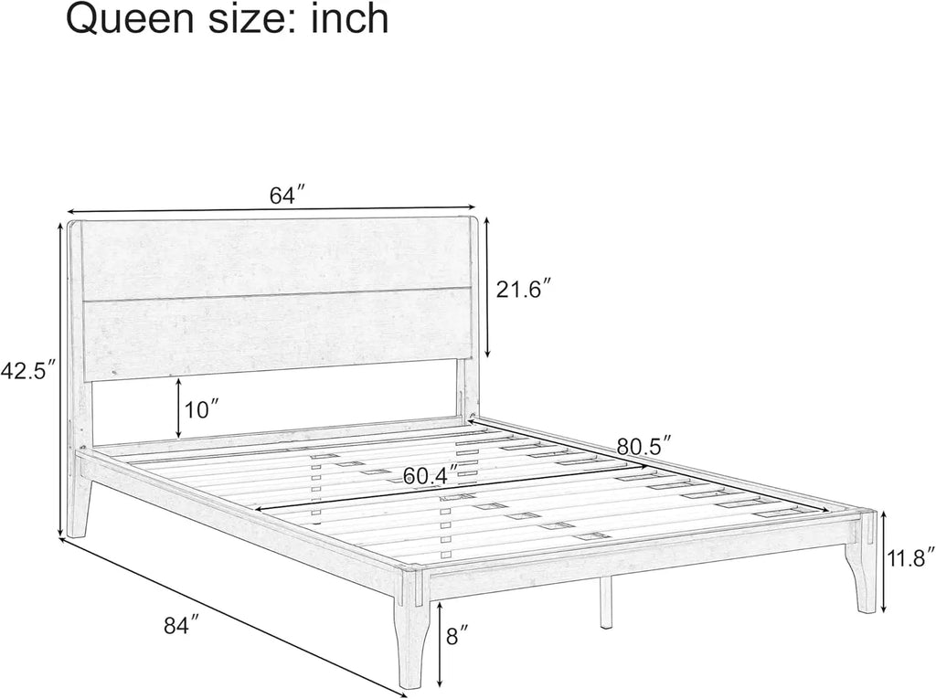 Merax Queen Size Bamboo Platform Bed, Mid-Century Modern Bed Frame with Tall Headboard, Solid Sustainable Bedframe Queen-size, W