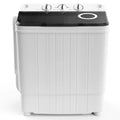 Portable washing machine for home, dorm, apartment, RV use; grey plastic unit with 17.6 lbs twin tub capacity 11 lbs washer + 6