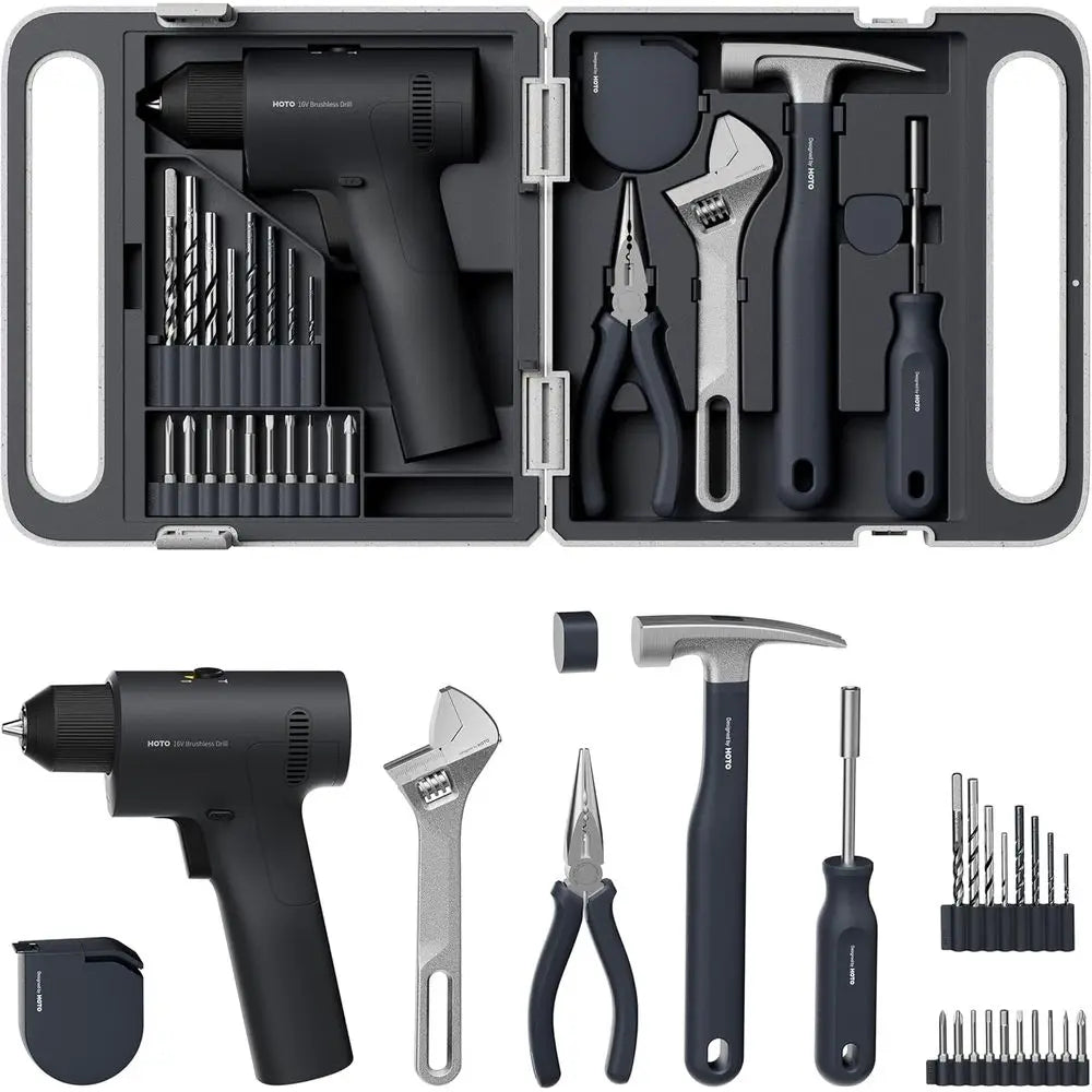 16V Cordless Drill Kit: 25-Piece Set with 3/8 Chuck, 50 N·m Torque, 32 Settings, LED Light, Tools & Accessories
