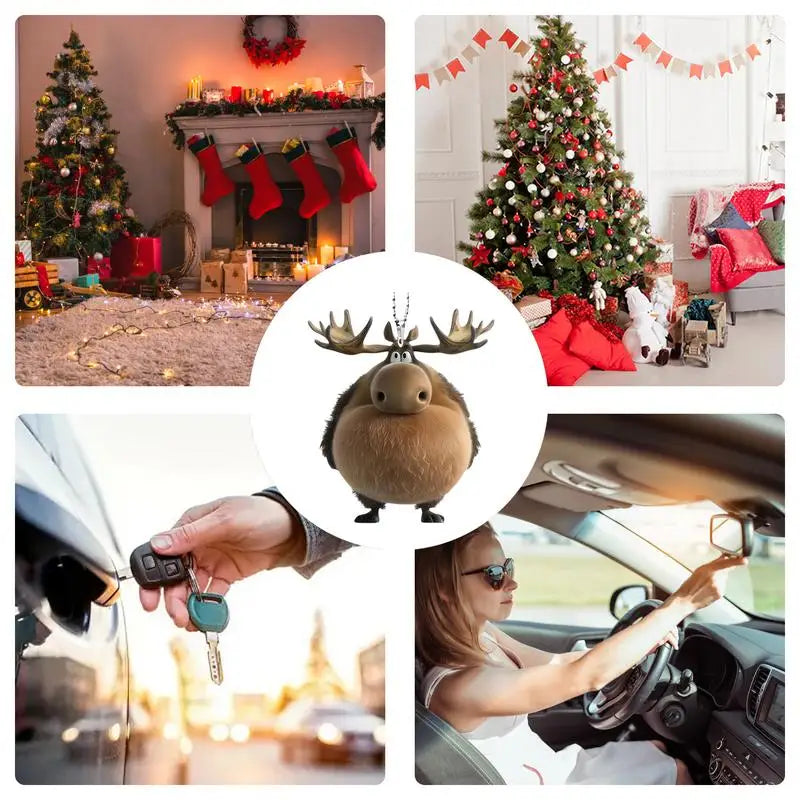 Elk Christmas Tree Ornaments Acrylic Cartoon Moose Ornaments for Christmas Tree Car Hangable Pendant 2D Flat Seasonal Decor for