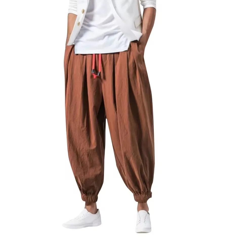 New Oversize Men Loose Harem Pants Autumn Chinese Linen Overweight Sweatpants High Quality Casual Brand Trousers Male