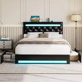 LIKIMIO Full Size Bed Frame with LED Light, PU Leather Platform Bed Frame with 4 Drawers, No Box Spring Needed, Black