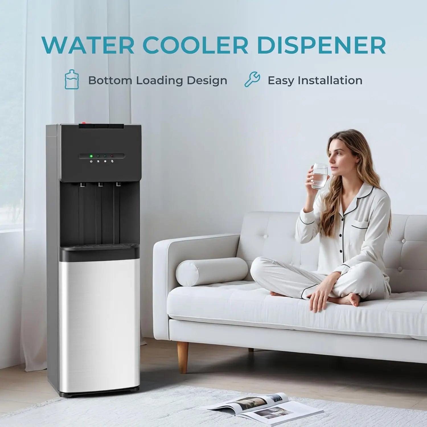 Bottom Loading Water Cooler Dispenser for 5 Gallon Bottle with 3 Temperature Settings, Child Lock & LED Display, for Home Office