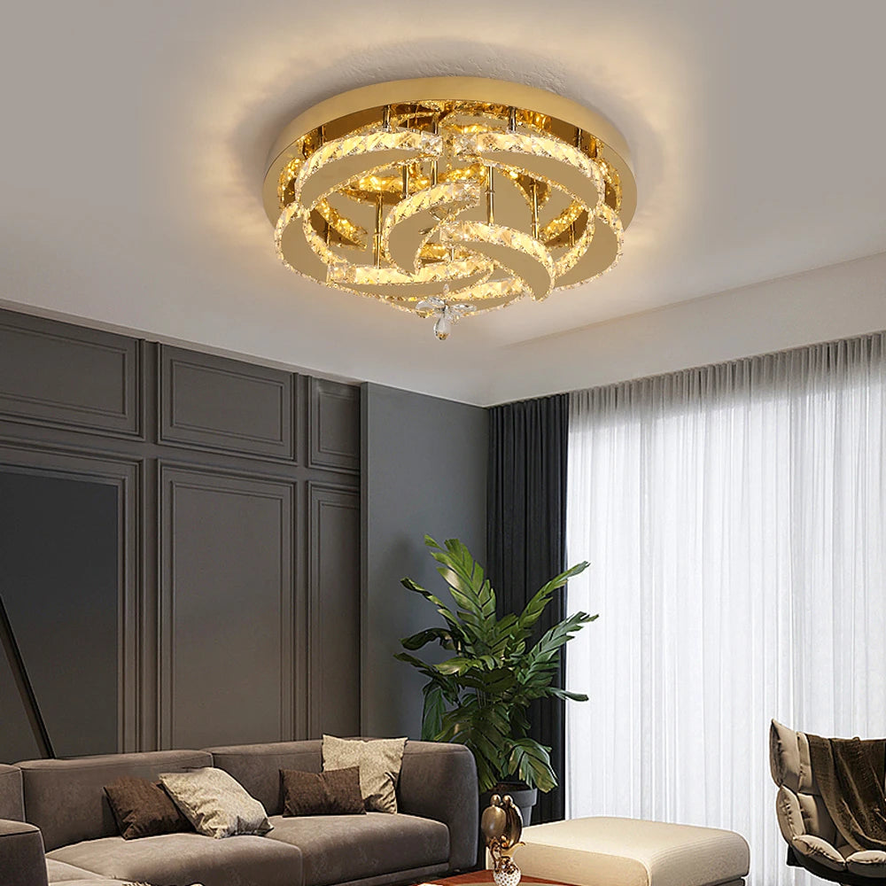 Luxury Gold K9 Crystal Ceiling Lamp Dimmable Led Chandelier Modern Living Dining Room Decor Pendant Light Lustre Home Fixture