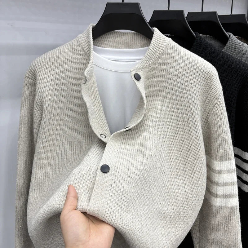 Men's Autumn Fashion Travel Outdoor Button Cardigan Baseball Collar Knitted Sweater Solid Color Versatile Casual Sweater Instock