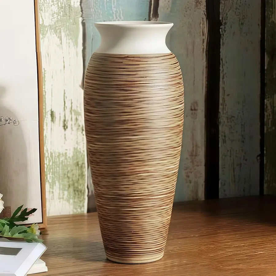 Ceramic Rustic Farmhouse Vase, 12.6" Large Vintage Flower vase for Home Decor, Tall Boho Textured Vases for Living Room, Table,