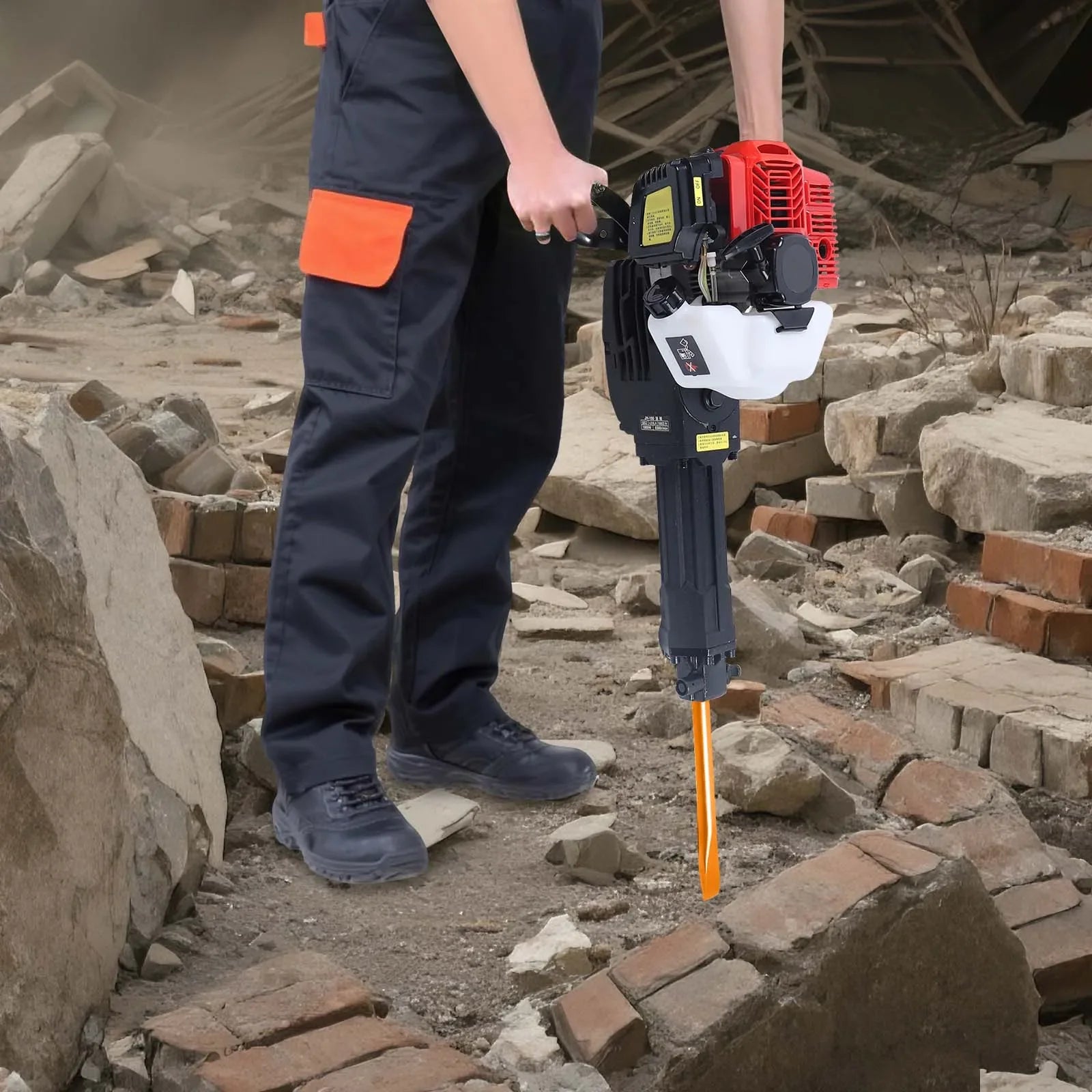 Demolition Jack Hammer 2-Stroke 52CC Gas Powered Concrete Breaker, Gasoline 1500 BPM Heavy Duty Powered for Ground Slotting Rock